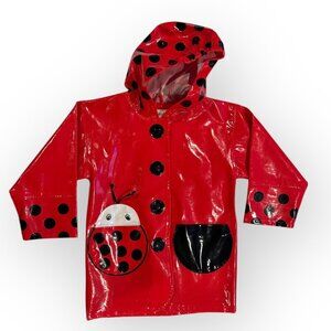 Kidorable Kids Ladybug Raincoat Hooded Jacket Red Black Polka Dot Size Girls 4T